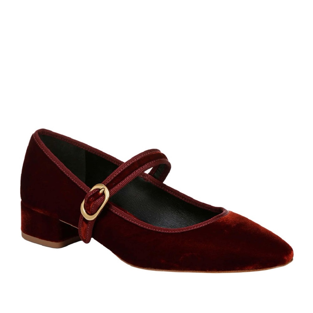Veronica Beard Burgundy Velvet Mary Jane Low Block Heel Pumps Size 8.5M